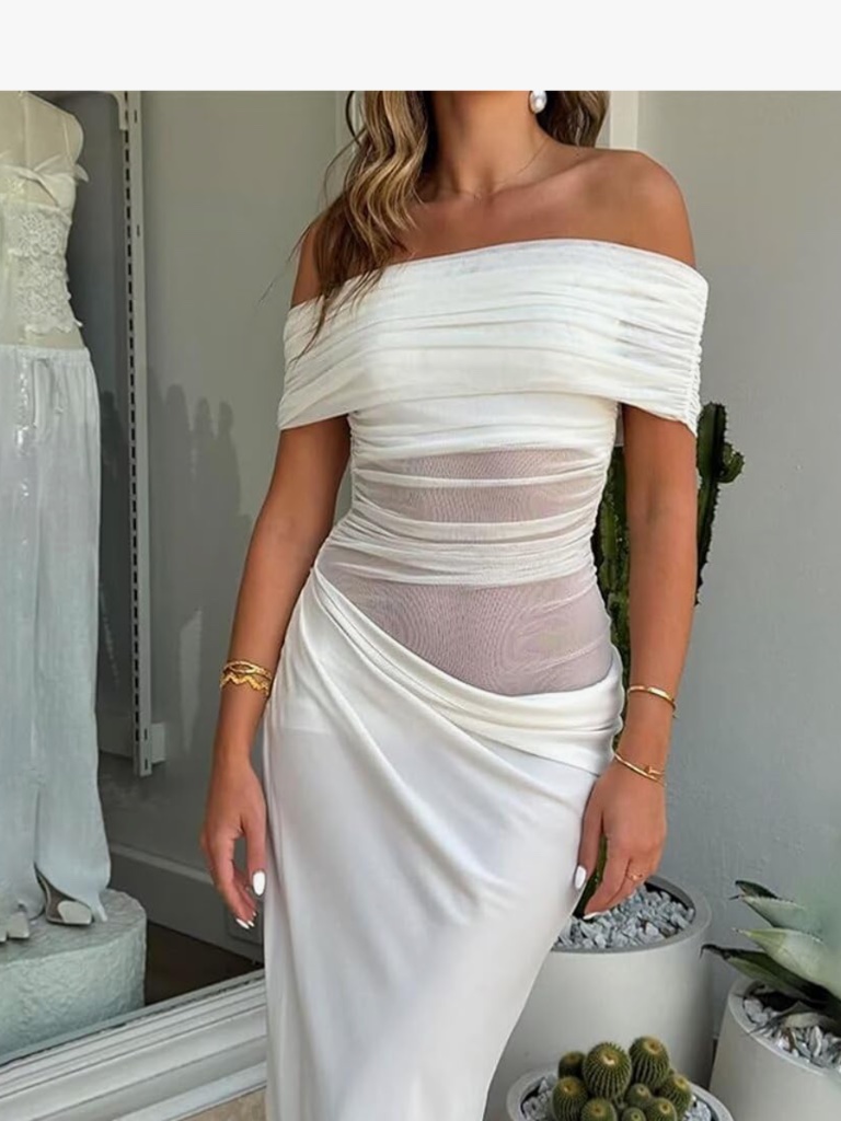Womens White Mesh Detail Dress Party Dress Style